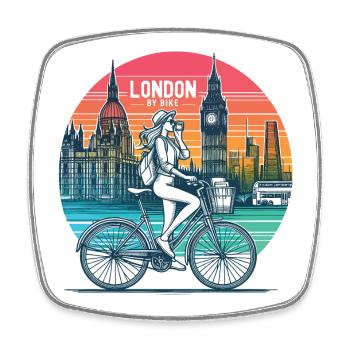 London Skyline Bicycle Illustration - Square fridge magnet - white - Front