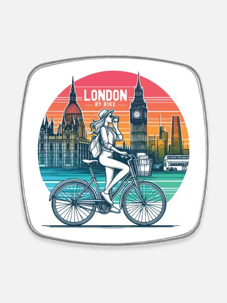 London Skyline Bicycle Illustration - Square fridge magnet - white