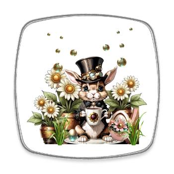 This cute Steampunk Easter Bunny is here - Square fridge magnet - white - Front