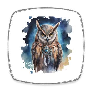 Hibou animal de pouvoir, sagesse, intuition, chamanique - Magnet carré - blanc - Devant