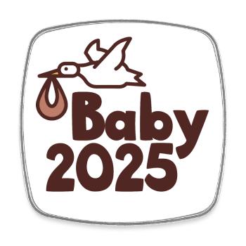 Storch Baby 2025 - Viereckiger Kühlschrankmagnet - Weiß - Vorne