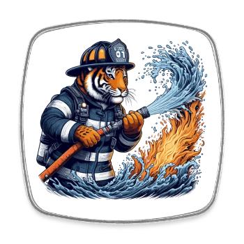 Firefighter Tiger Gift - Square fridge magnet - white - Front