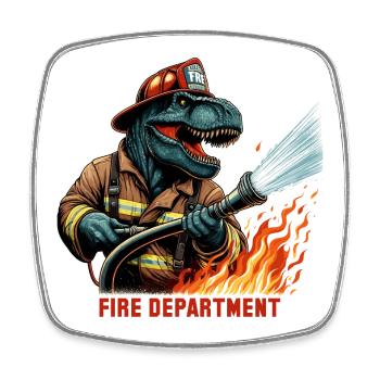 Pompier T-Rex cadeau - Magnet carré - blanc - Devant
