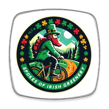 Badge cycliste irlandais de la Saint-Patrick - Magnet carré - blanc - Devant