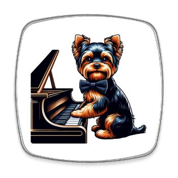 Yorkshire Terrier Piano Klavier - Viereckiger Kühlschrankmagnet - Weiß - Vorne