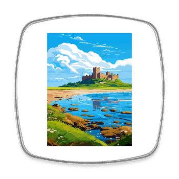 Bamburgh Castle England Vintage Travel Poster WPA - Square fridge magnet - white - Front