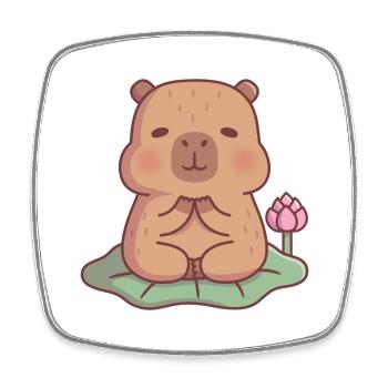 Cute Capybara Meditating On Lotus Leaf - Square fridge magnet - white - Front