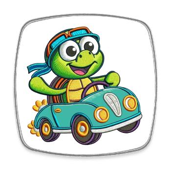 Adventurous Turtle Driving Car - Square fridge magnet - white - Front