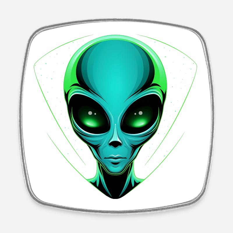 Testa aliena verde – UFO alieno nello spazio - Calamita quadrata da frigo - bianco