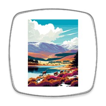 Cairngorms Scotland Vintage Travel Poster Souvenir - Square fridge magnet - white - Front