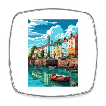Tenby Seascape Wales Vintage Travel Poster WPA Art - Square fridge magnet - white - Front