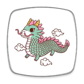 Dragon vert volant parmi les nuages - Magnet carré - blanc - Devant