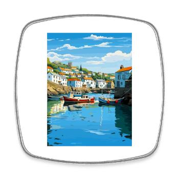 Polperro Cornwall Vintage Reiseposter Souvenir - Viereckiger Kühlschrankmagnet - Weiß - Vorne