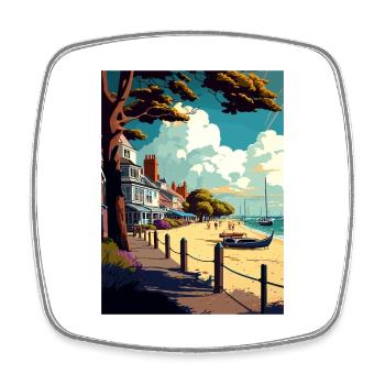 Sandbanks England Vintage Travel Poster Souvenir - Square fridge magnet - white - Front