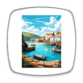 Port Issac England Vintage Reiseposter Souvenir - Viereckiger Kühlschrankmagnet - Weiß - Vorne