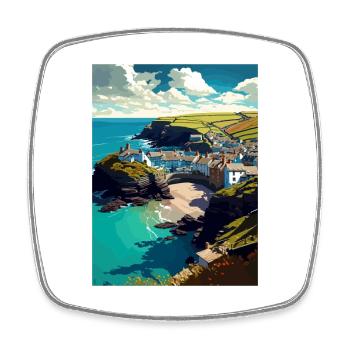 Port Issac England Vintage Reiseposter Souvenir - Viereckiger Kühlschrankmagnet - Weiß - Vorne