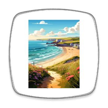 Daymer Bay Cornwall Vintage voyage affiche Souvenir - Magnet carré - blanc - Devant