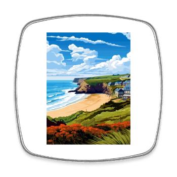 Porthtowan Cornwall Vintage Reiseposter Souvenir - Viereckiger Kühlschrankmagnet - Weiß - Vorne