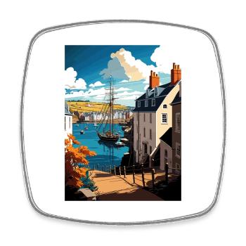 Charlestown England Vintage Travel Poster Souvenir - Square fridge magnet - white - Front