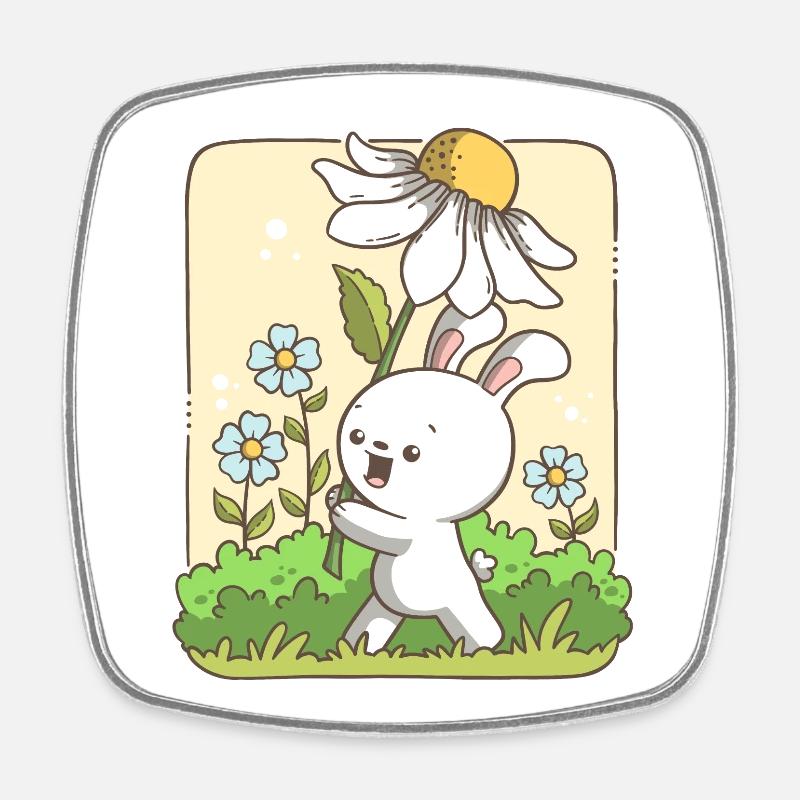 Cute bunny carrying a flower - Square fridge magnet - white