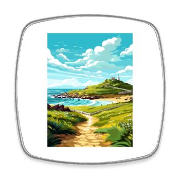 Cape Cornwall Vintage Reiseposter WPA Souvenir - Viereckiger Kühlschrankmagnet - Weiß - Vorne