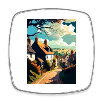 Dunster England Vintage Reiseposter WPA Souvenir - Viereckiger Kühlschrankmagnet - Weiß - Vorne