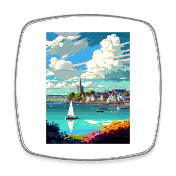 Falmouth, Angleterre, Affiche de voyage vintage, Souvenir - Magnet carré - blanc - Devant
