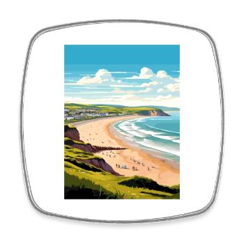 Woolacombe Devon Vintage Travel Poster Souvenir - Square fridge magnet - white - Front
