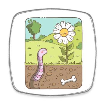 Earthworm looking at flower - Square fridge magnet - white - Front