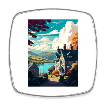 Ambleside England Vintage Travel Poster Souvenir - Square fridge magnet - white - Front