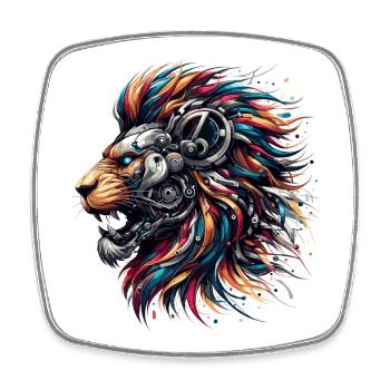 Lion Cyborg Robot Page cadeau - Magnet carré - blanc - Devant