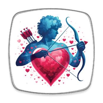 Mythischer Amor mit Herz und Schleife - Viereckiger Kühlschrankmagnet - Weiß - Vorne