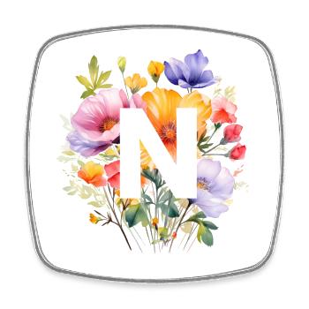 N Monogramm , bunter Blumenstrauss - Viereckiger Kühlschrankmagnet - Weiß - Vorne
