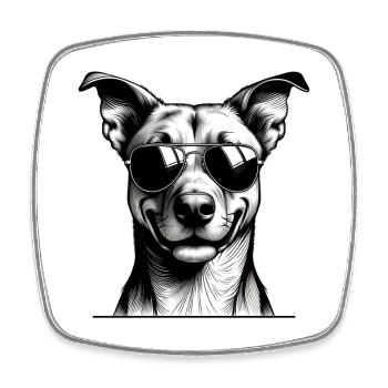 Hund mit Sonnenbrille Linienkunst - Viereckiger Kühlschrankmagnet - Weiß - Vorne