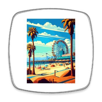 Santa Monica California Vintage Travel Poster WPA - Square fridge magnet - white - Front