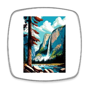 Yosemite Falls California Vintage Travel Poster - Square fridge magnet - white - Front