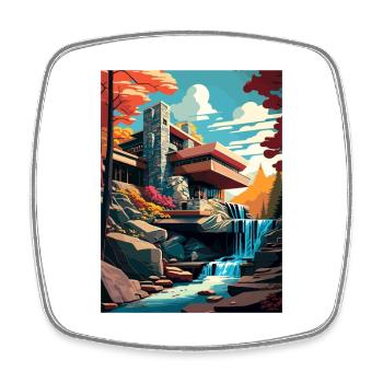 Fallingwater Pennsylvania Vintage Reiseposter - Viereckiger Kühlschrankmagnet - Weiß - Vorne