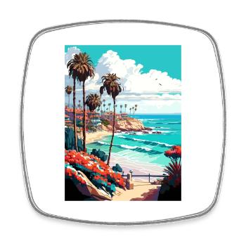 La Jolla Shore California Vintage Travel Poster - Square fridge magnet - white - Front