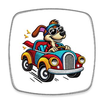 Speedy Pup in Colorful Car Tee - Square fridge magnet - white - Front