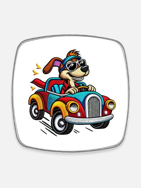 Speedy Pup in Colorful Car Tee - Square fridge magnet - white
