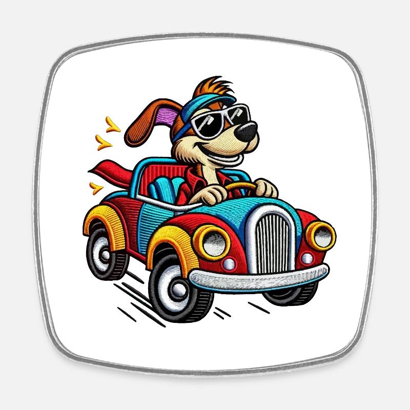 Chiot Rapide en Voiture Colorée Tee - Magnet carré - blanc