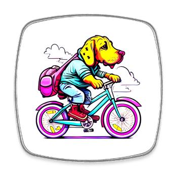 Chien balades vélo style bande dessinée transparent - Magnet carré - blanc - Devant
