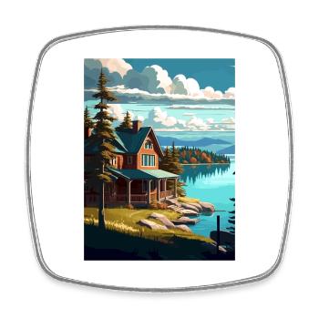 Saranac Lake New York State Vintage Travel Poster - Square fridge magnet - white - Front
