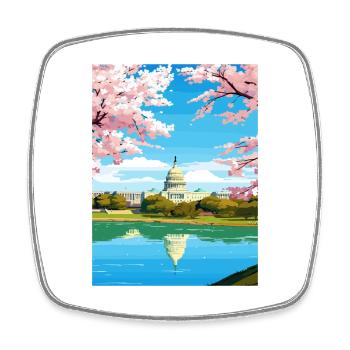 Washington Dc Vereinigte Staaten Vintage Reiseposter - Viereckiger Kühlschrankmagnet - Weiß - Vorne