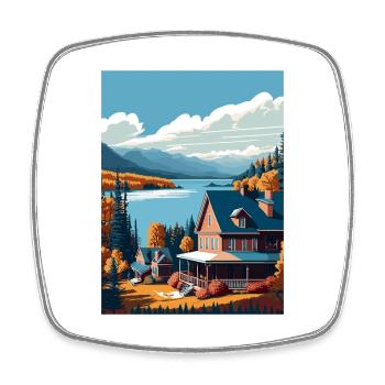 Saranac Lake New York State Vintage Travel Poster - Square fridge magnet - white - Front