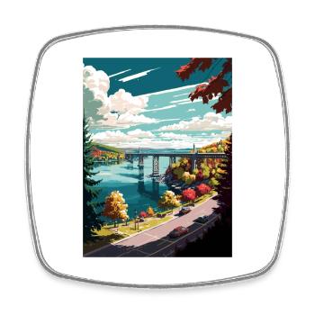 Poughkeepsie New York State Vintage Travel Poster - Square fridge magnet - white - Front