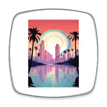 Los Angeles California Deco Vintage Travel Poster - Square fridge magnet - white - Front