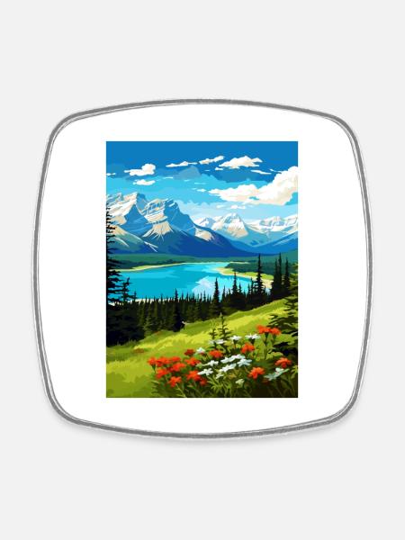 Jasper National Park Kanada Vintage Reiseposter - Viereckiger Kühlschrankmagnet - Weiß