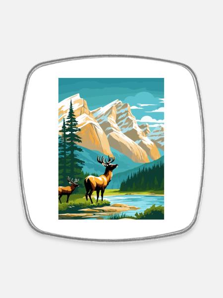 Jasper National Park Kanada Vintage Reiseposter - Viereckiger Kühlschrankmagnet - Weiß