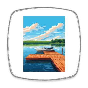 Sixberry Lake New York State Vintage Travel Poster - Square fridge magnet - white - Front